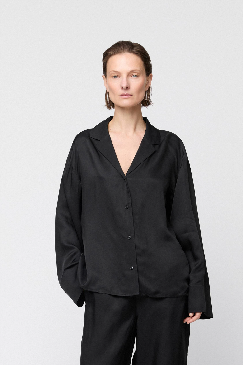 Viscose Twill Pajama Shirt Jet Black