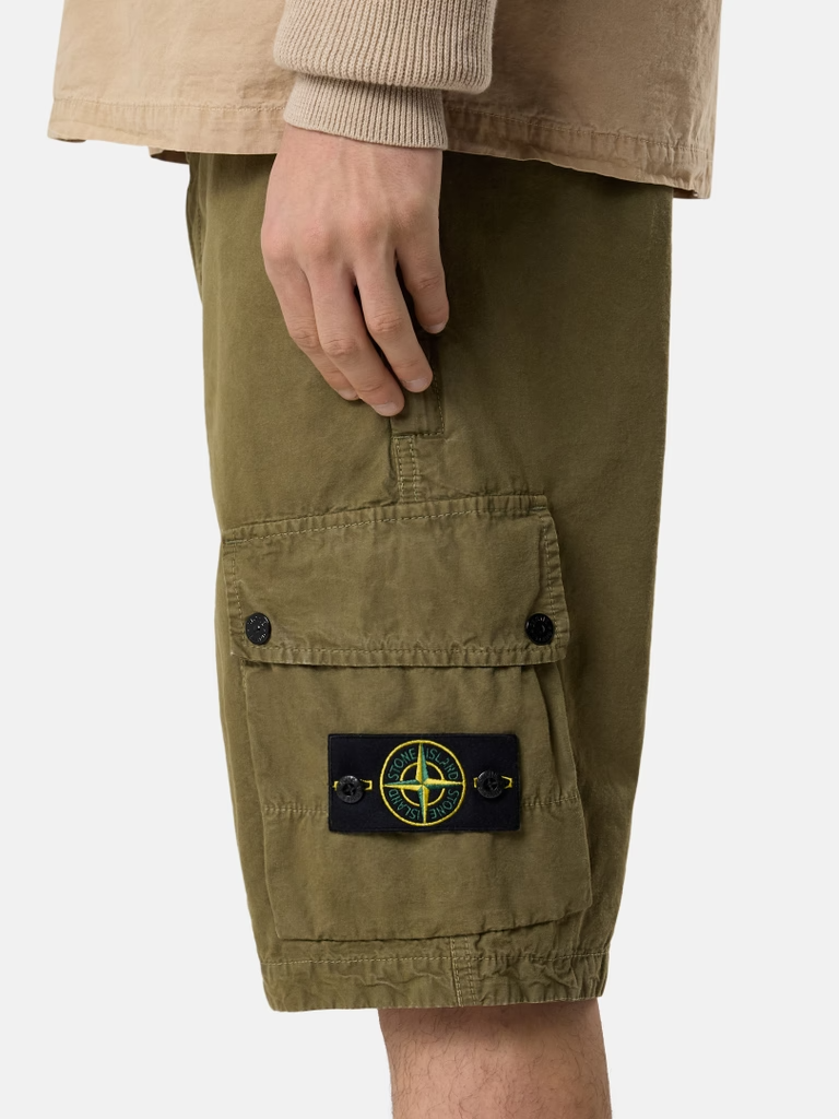 COTTON TWILL CARGO SHORTS MILITARY GREEN