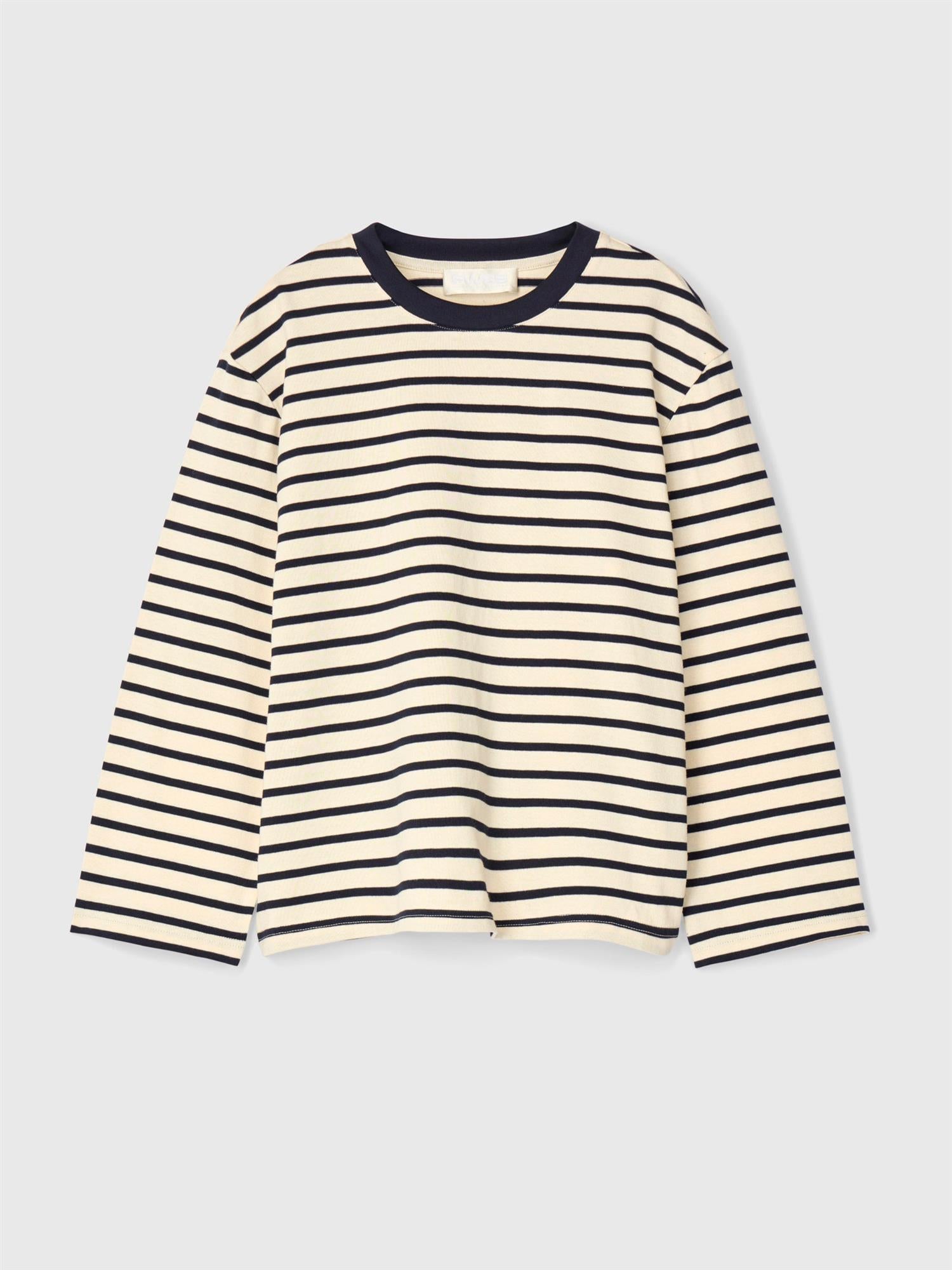 Breton Cotton Long Sleeve Cream Navy Stripe