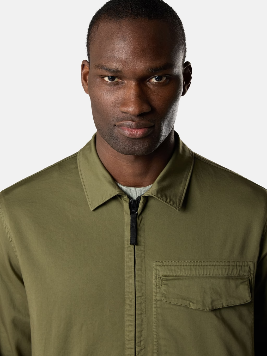 ORGANIC COTTON SATIN OVERSHIRT MILITARY GREEN