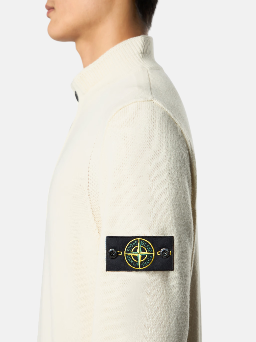 KNITTED LAMBSWOOL HALF ZIP BUTTON SWEATER IVORY