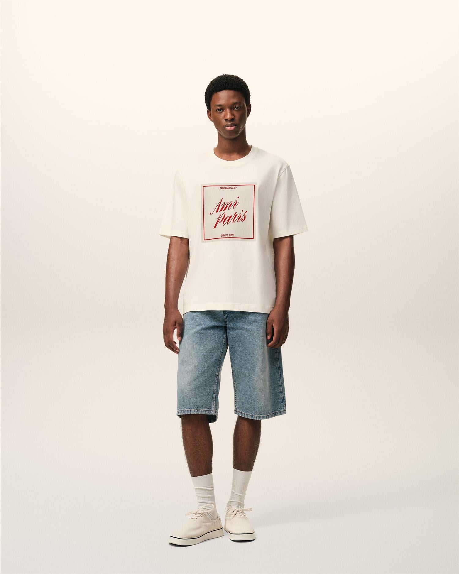 AMI PARIS HERITAGE PRINT T-SHIRT WHITE CREAM
