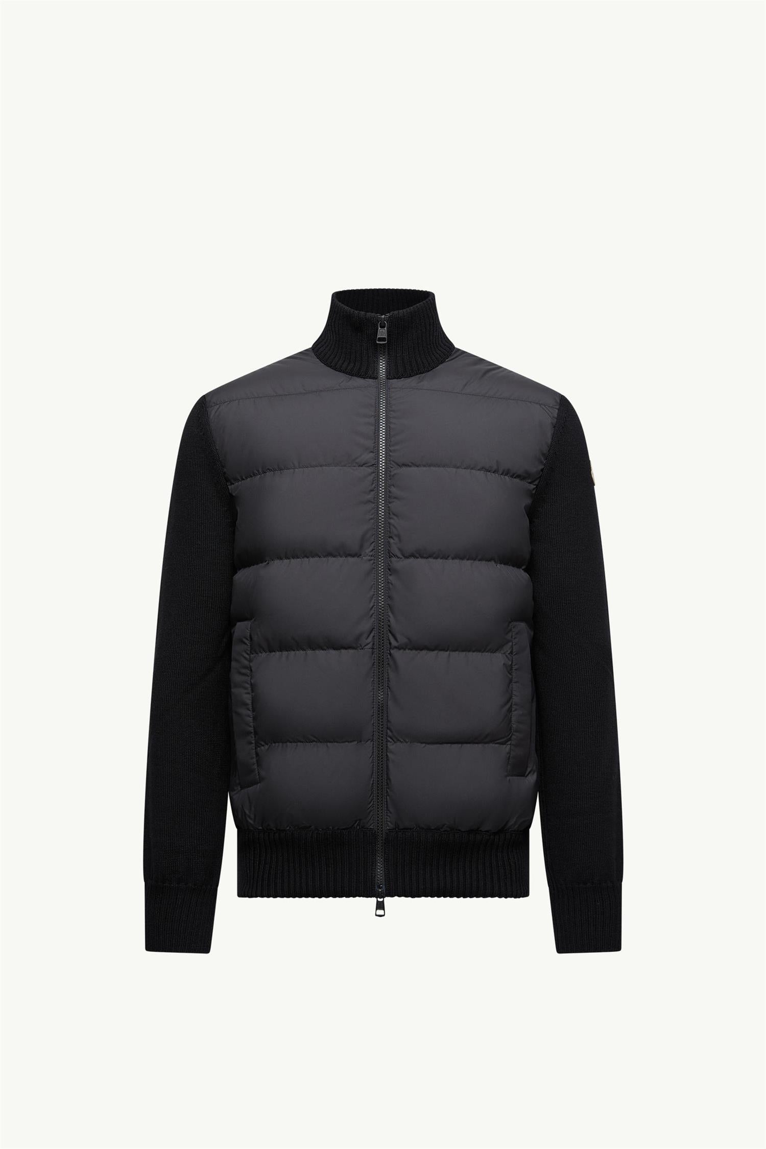 Padded Wool Zip-Up Cardigan BLACK