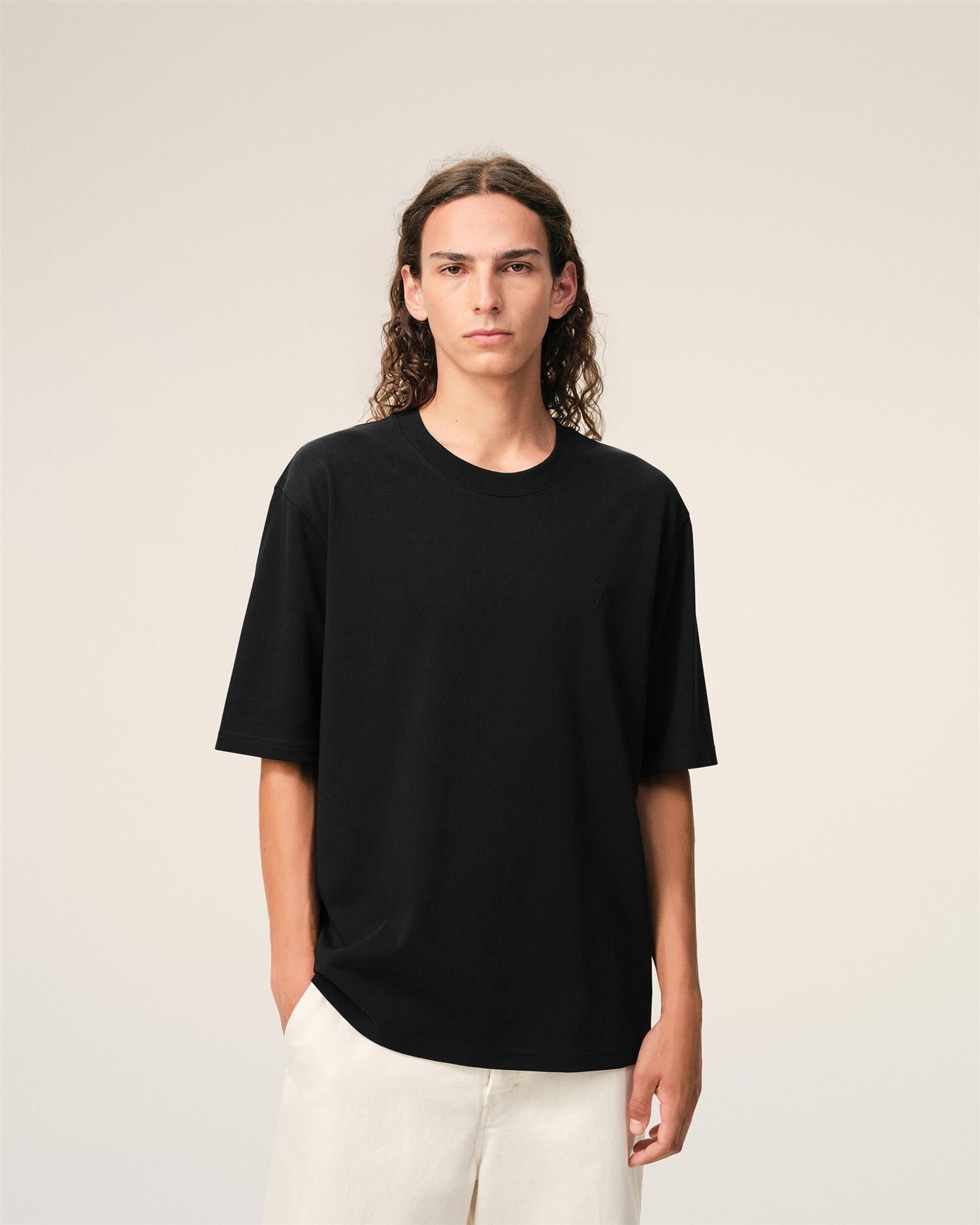 TONAL EMBOSSED AMI DE COEUR T-SHIRT BLACK