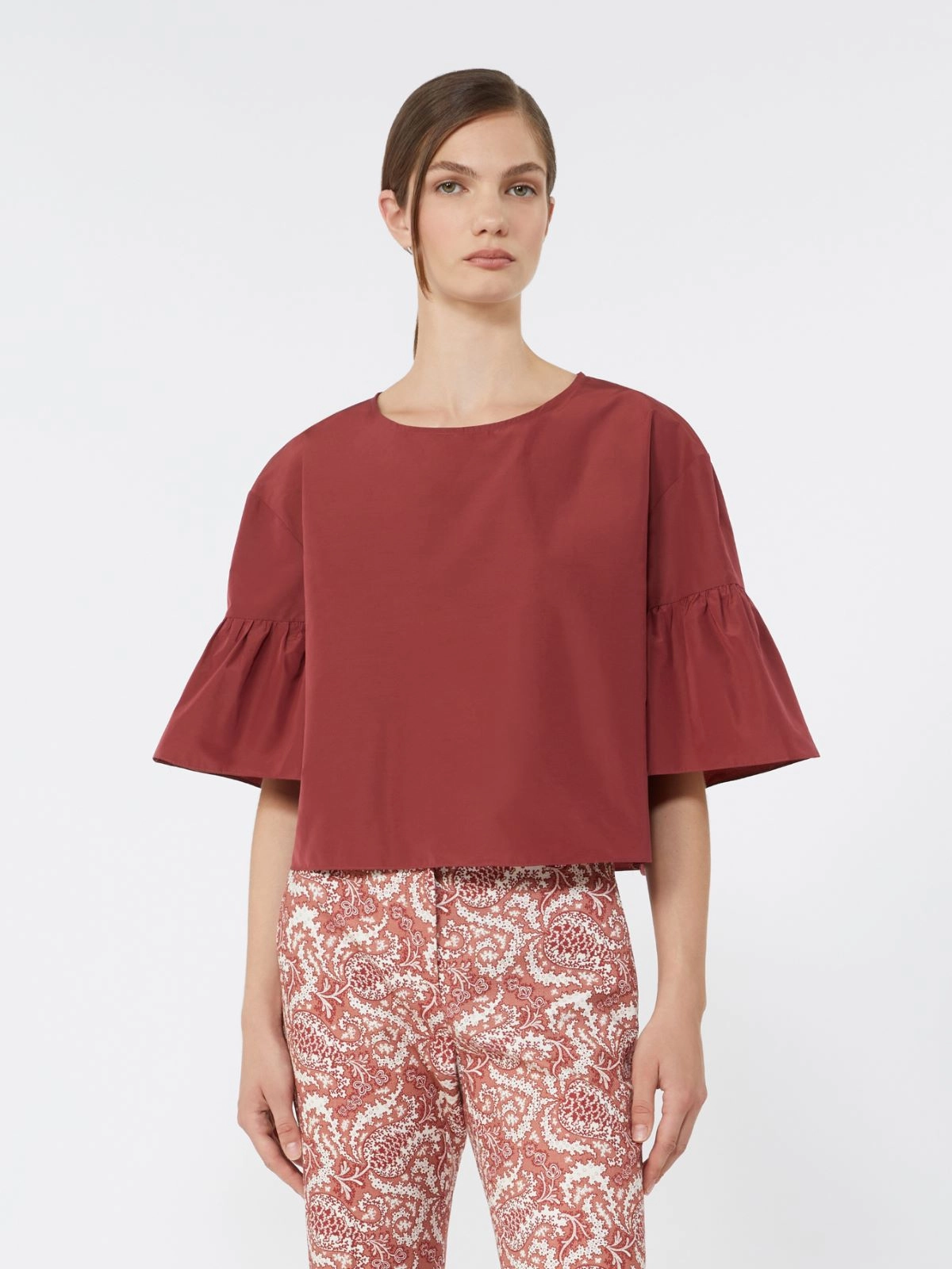 BREAK Cotton Taffeta Cropped Blouse CHERRY