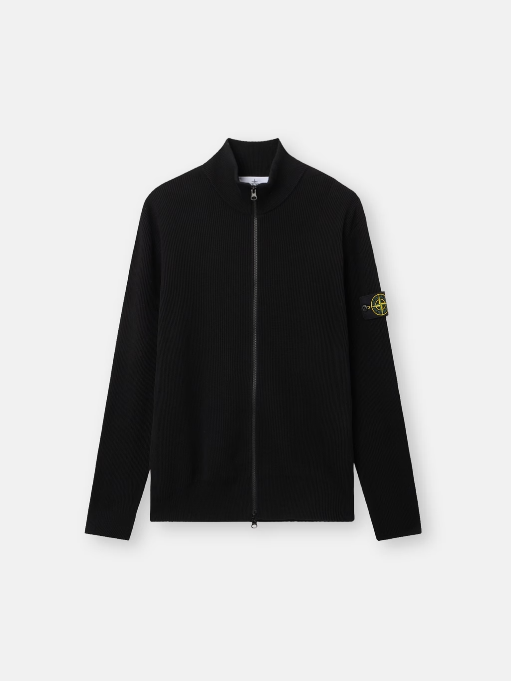 RIBBED KNITTED COTTON FULL-ZIP SWEATER BLACK