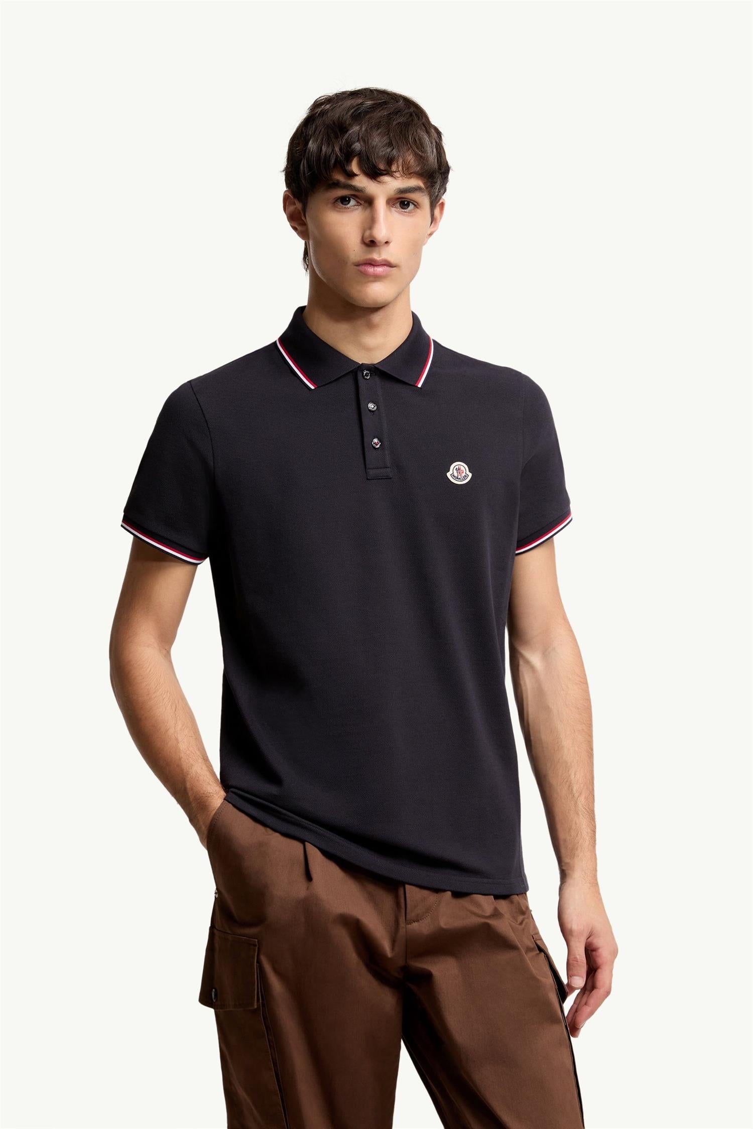 Tricolour Cotton Pique Polo Shirt NAVY