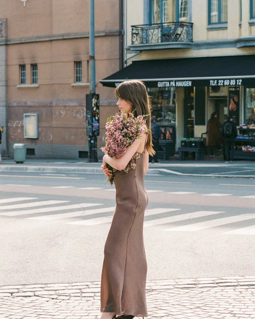 Shiny Slip Dress Brown
