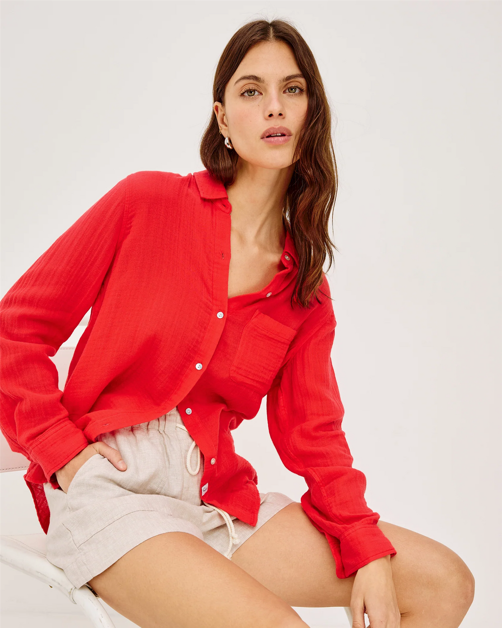ELLIS WOVEN MUSSELIN SHIRT CHERRY