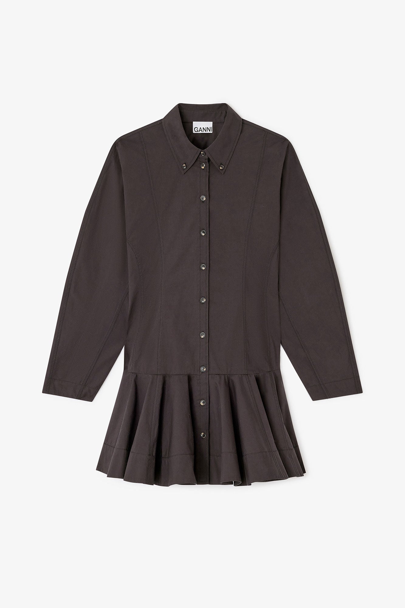 Stretch Cotton Buttoned Mini Dress Black