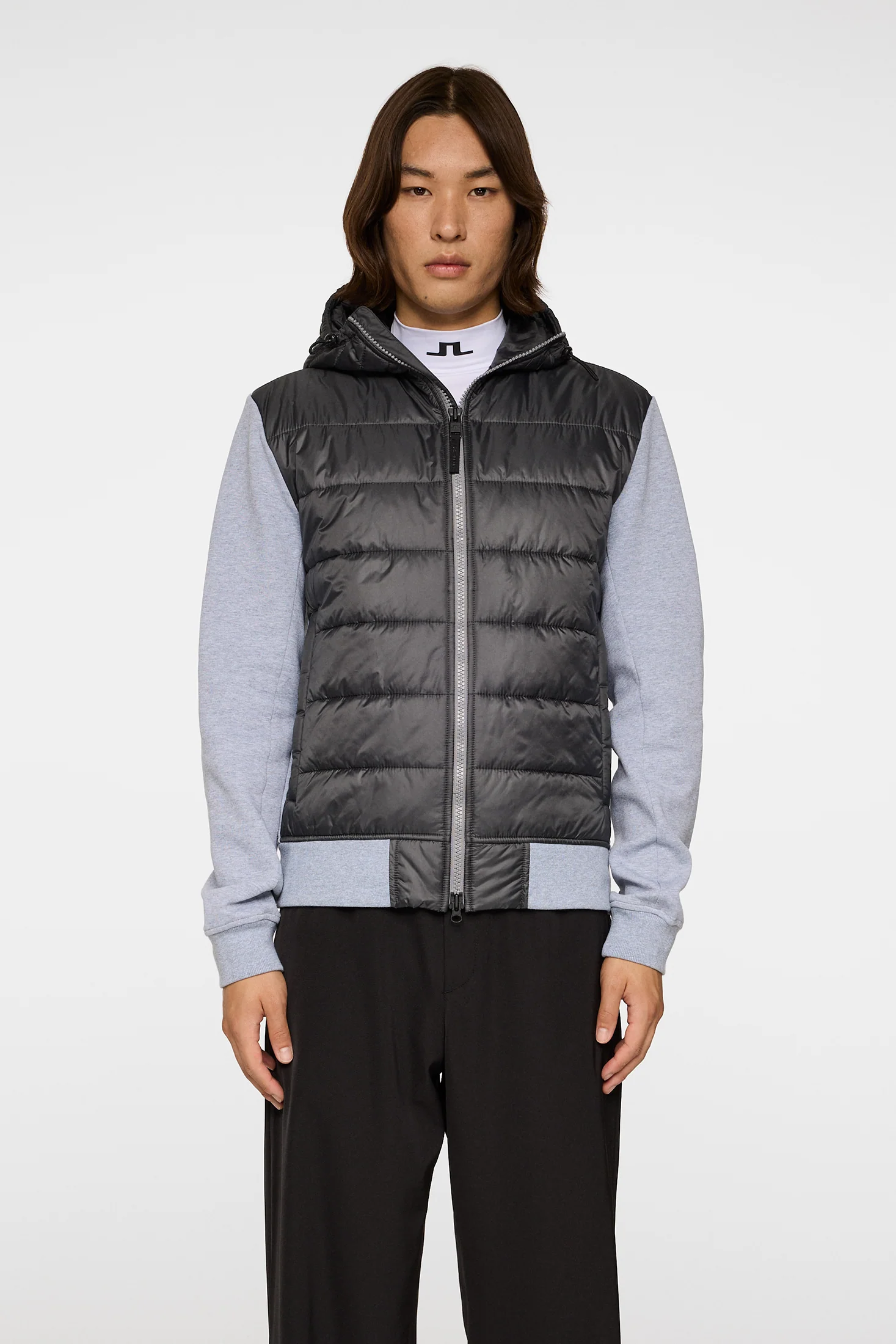 Seth Hybrid Zip Hood Medium Grey Melange