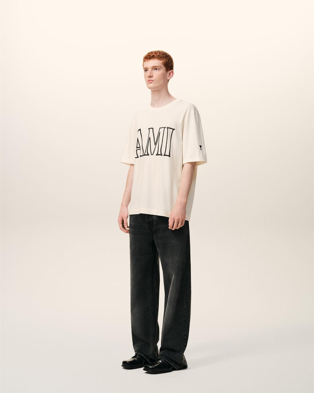 AMI PARIS Back & Front PRINT T-SHIRT WHITE CREAM