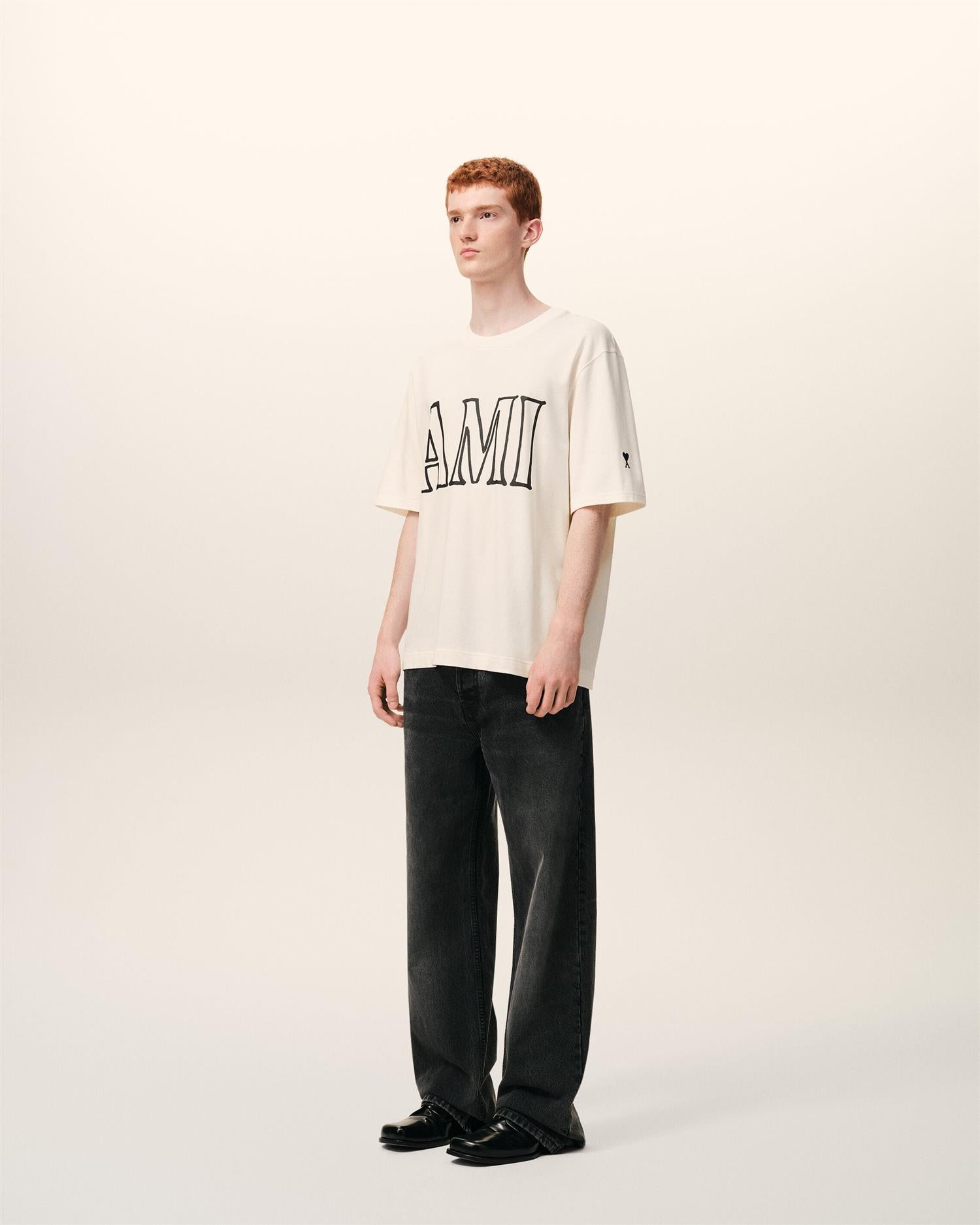 AMI PARIS Back & Front PRINT T-SHIRT WHITE CREAM