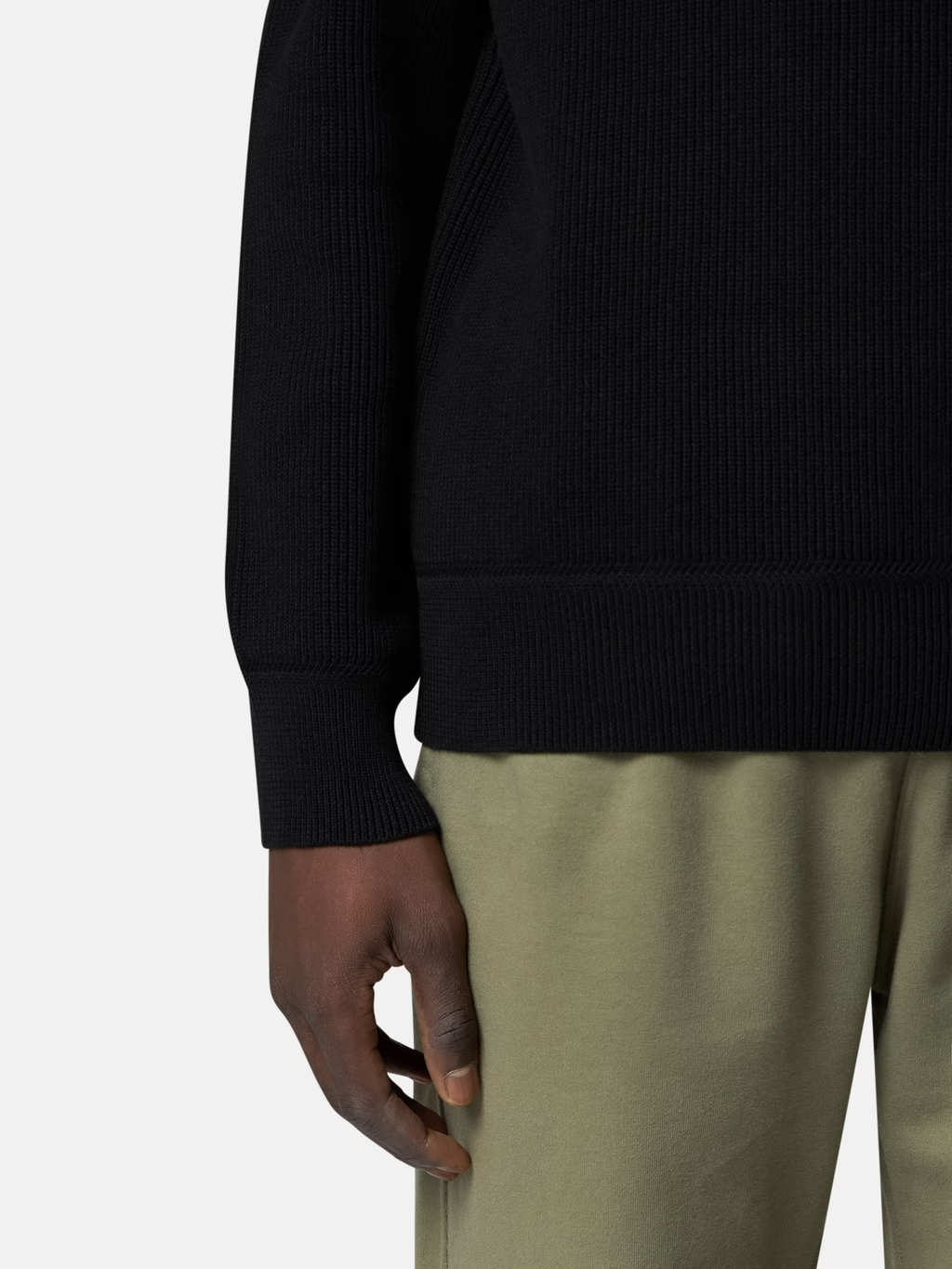 RIBBED KNITTED ORGANIC COTTON SWEATER BLACK