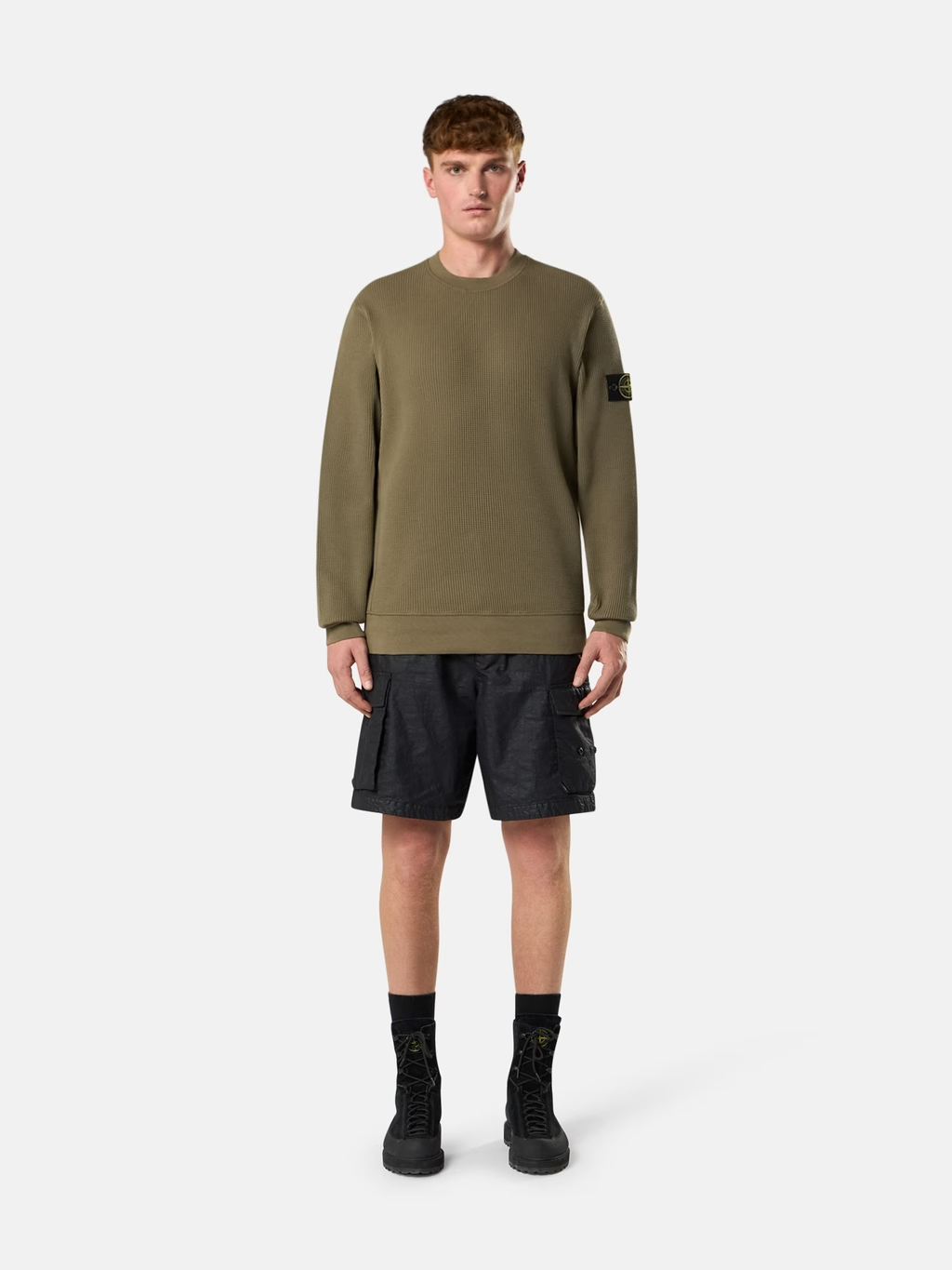 ORGANIC COTTON WAFFLE SWEATSHIRT MILITARY GREEN
