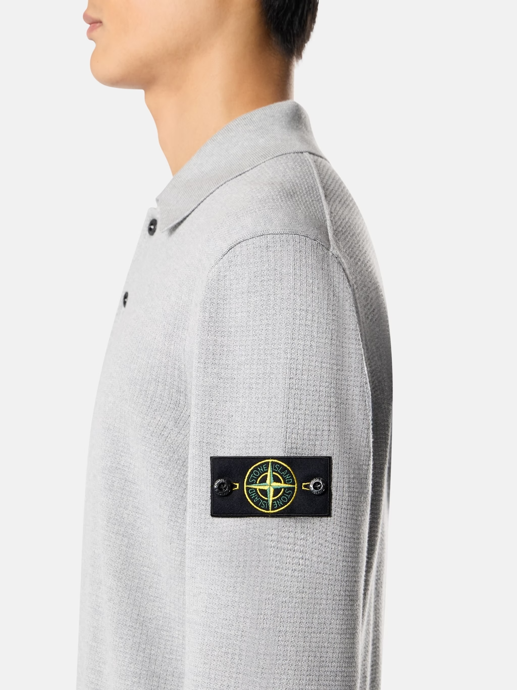 KNITTED Micro Stitch POLO SWEATER PEARL GREY MELANGE