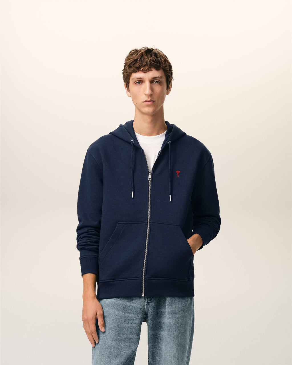 LOOPBACK COTTON AMI DE COEUR ZIP-HOOD NIGHT BLUE