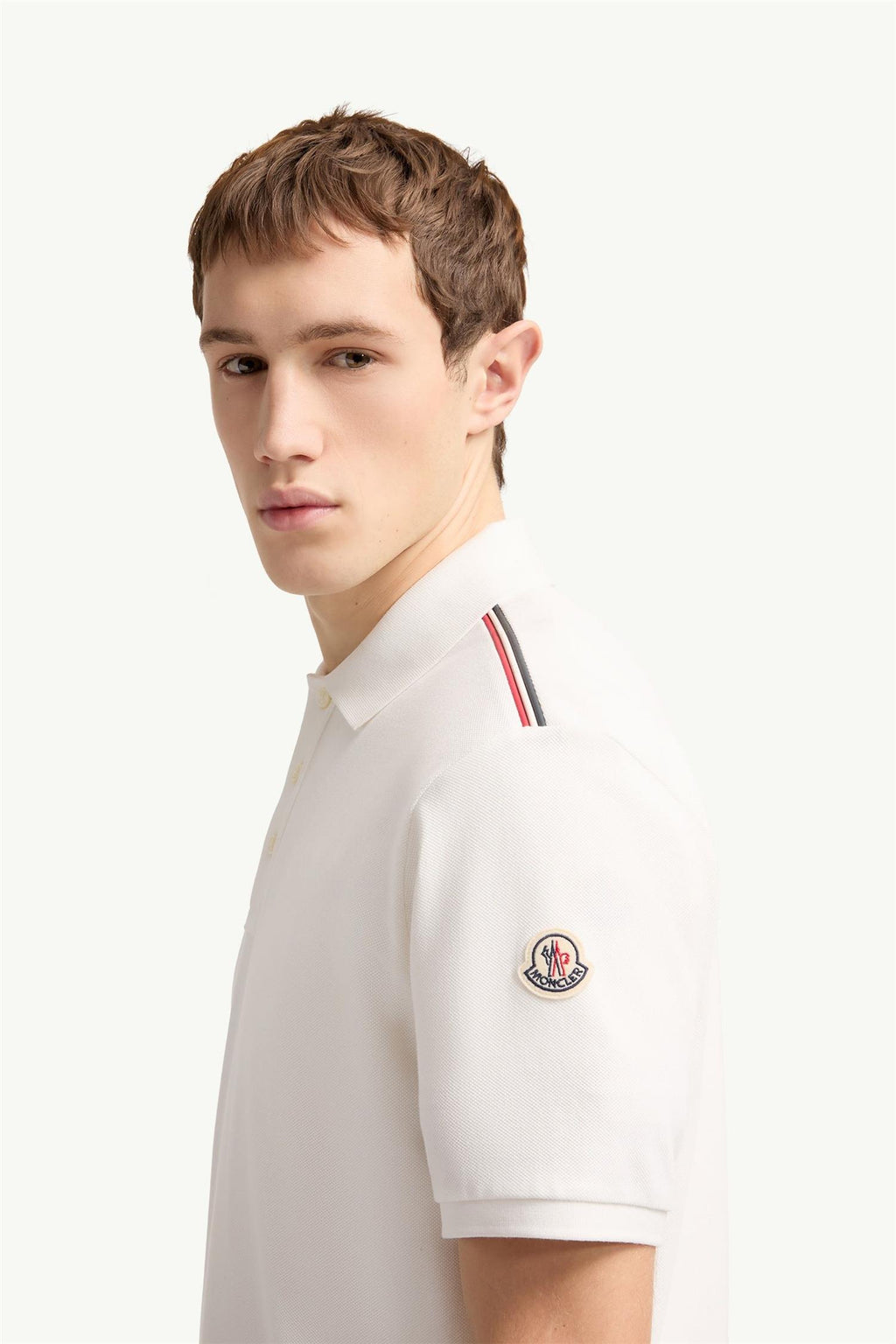Tricolor-Trimmed Cotton Piquet Polo Shirt White