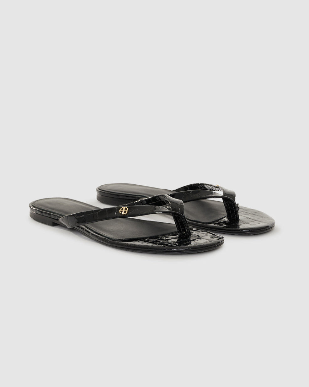 NOELLE EMBOSSED THONG SANDALS BLACK