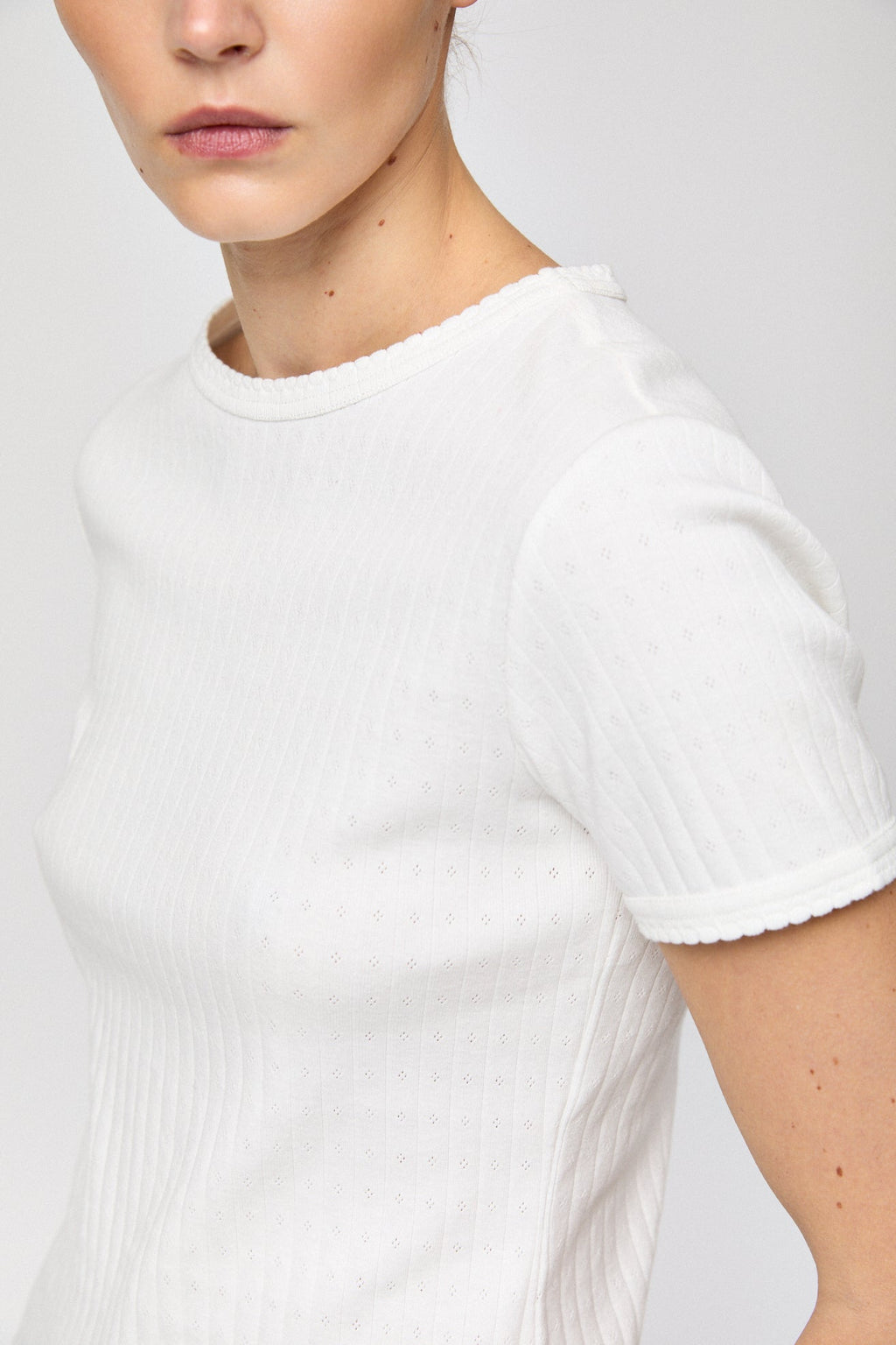 Pointelle Jersey Cap Sleeve T-shirt Bright White