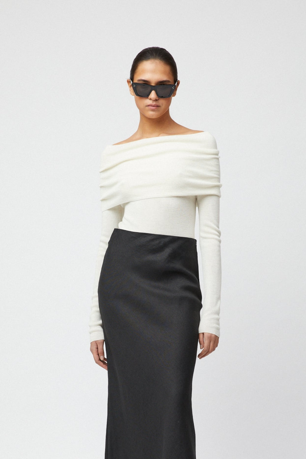 Off Shoulder Knit Top Macadamia