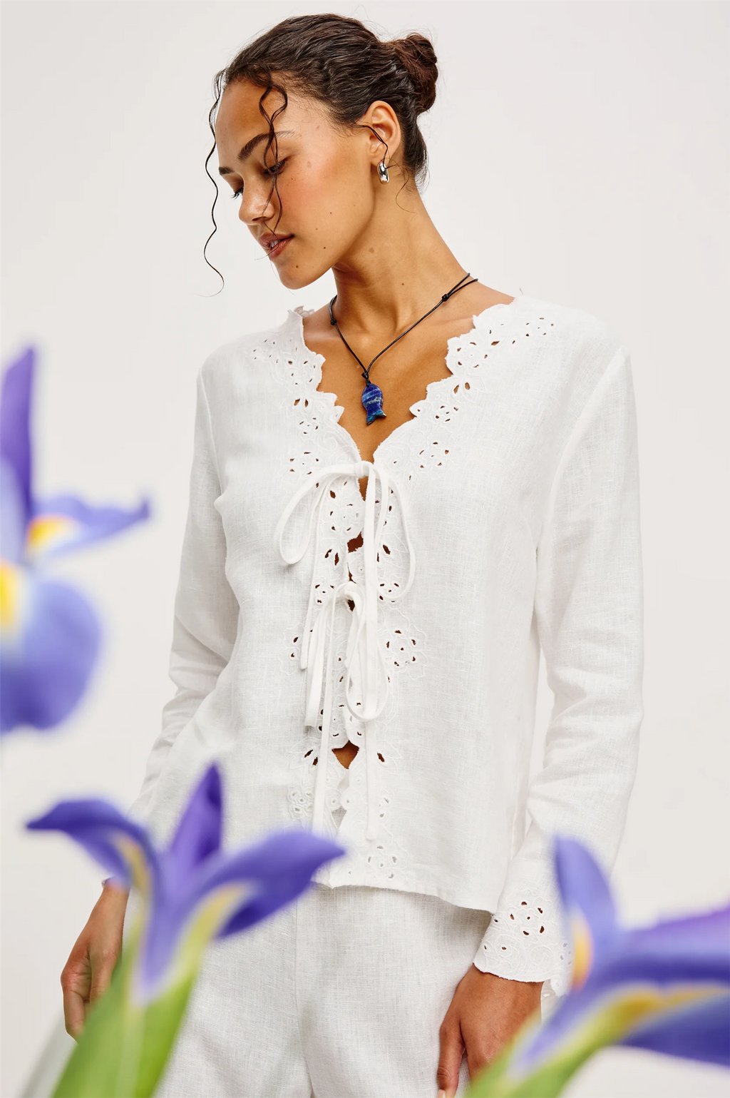FLEUR LINEN TOP WHITE