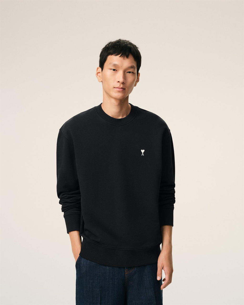 LOOPBACK COTTON AMI DE COEUR SWEATSHIRT BLACK/WHITE