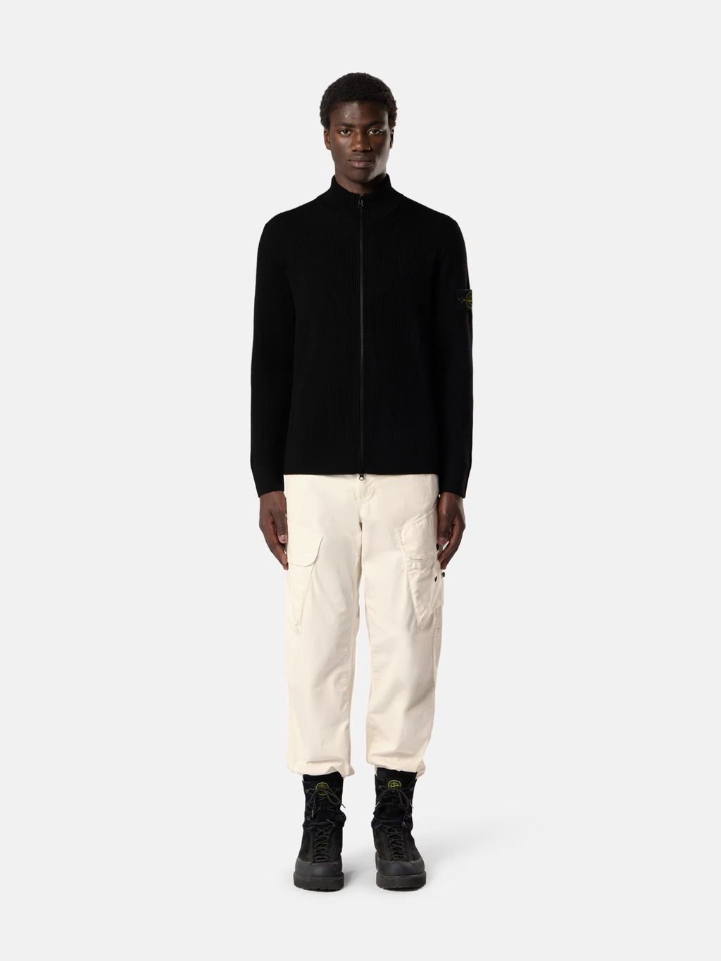 Ribbed 12gg Full-Zip Wool Sweater BLACK