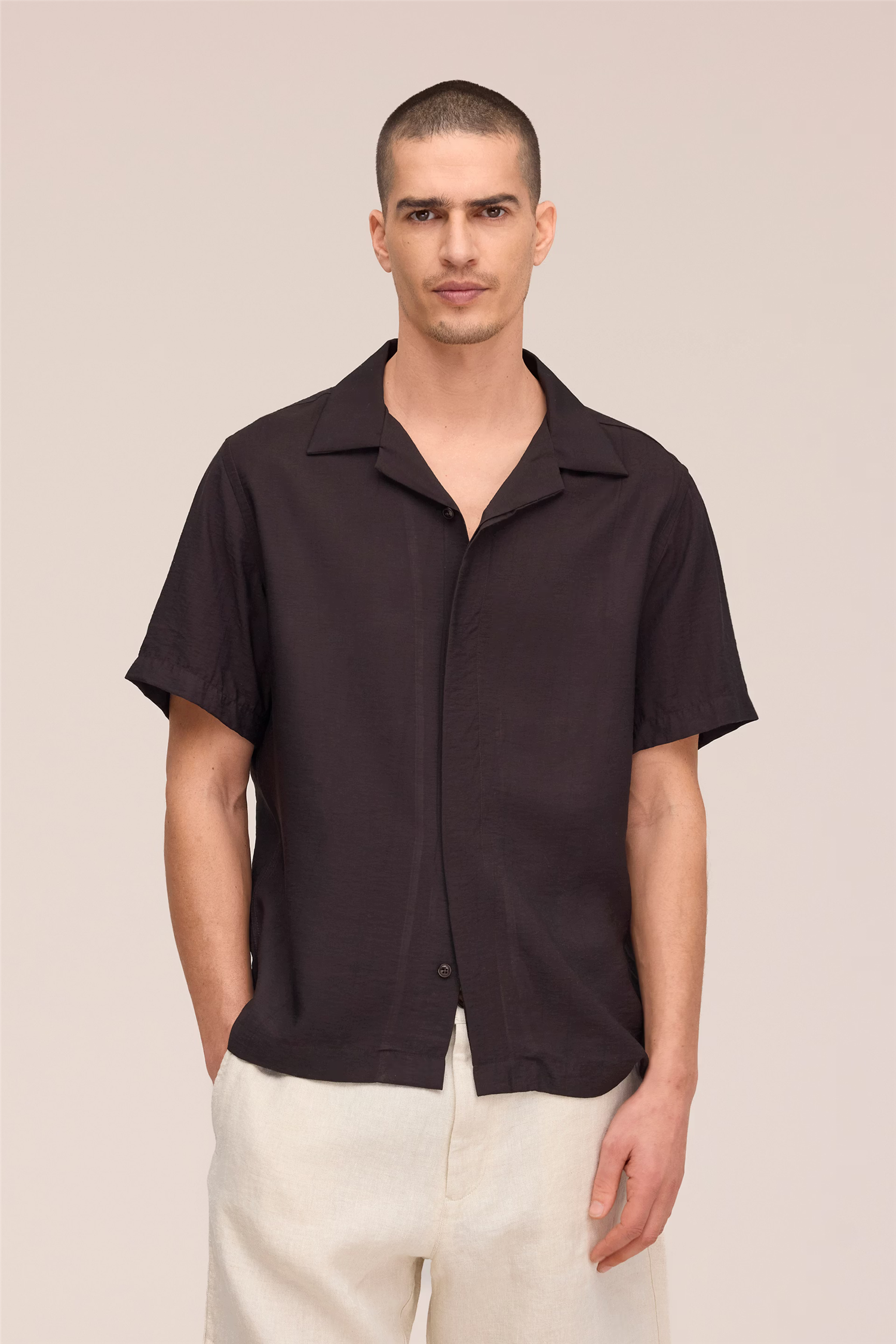 Hank 5971 Open Collar Tencel Shirt Dusky Port