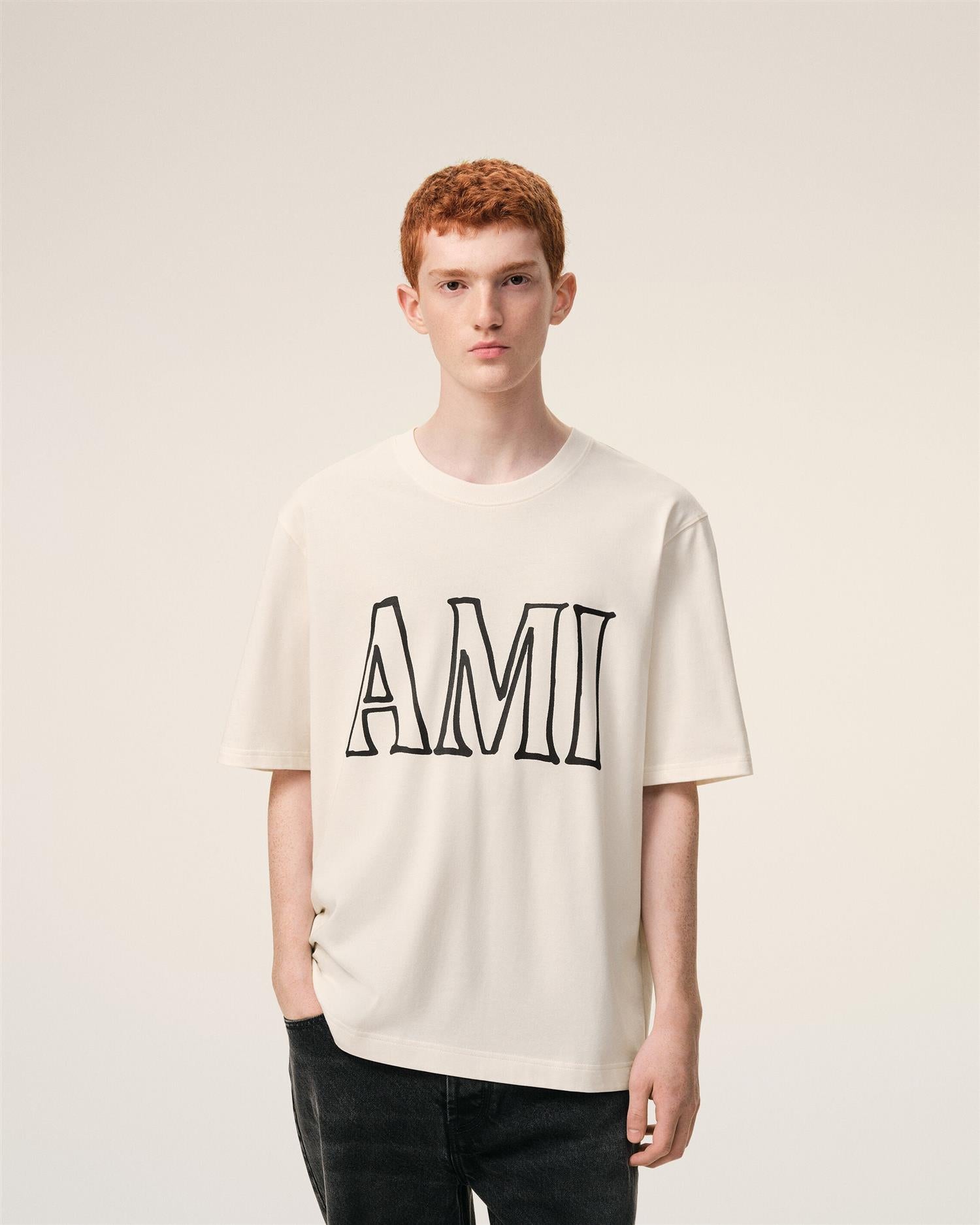 AMI PARIS Back & Front PRINT T-SHIRT WHITE CREAM – Walero