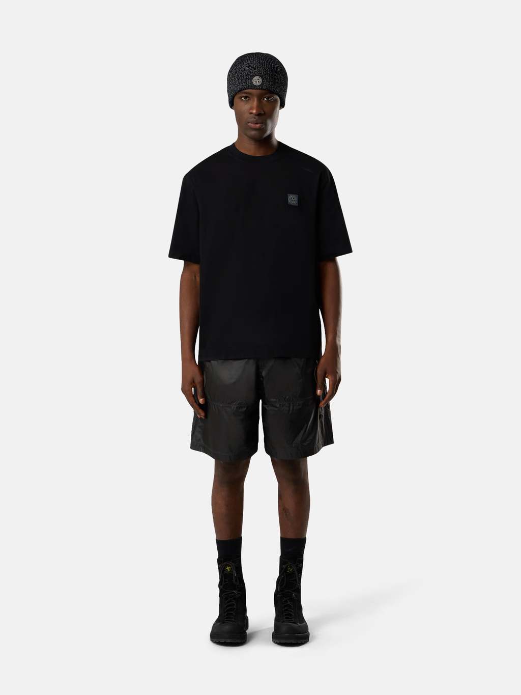 GARMENT DYED ORGANIC COTTON PATCH T-SHIRT BLACK