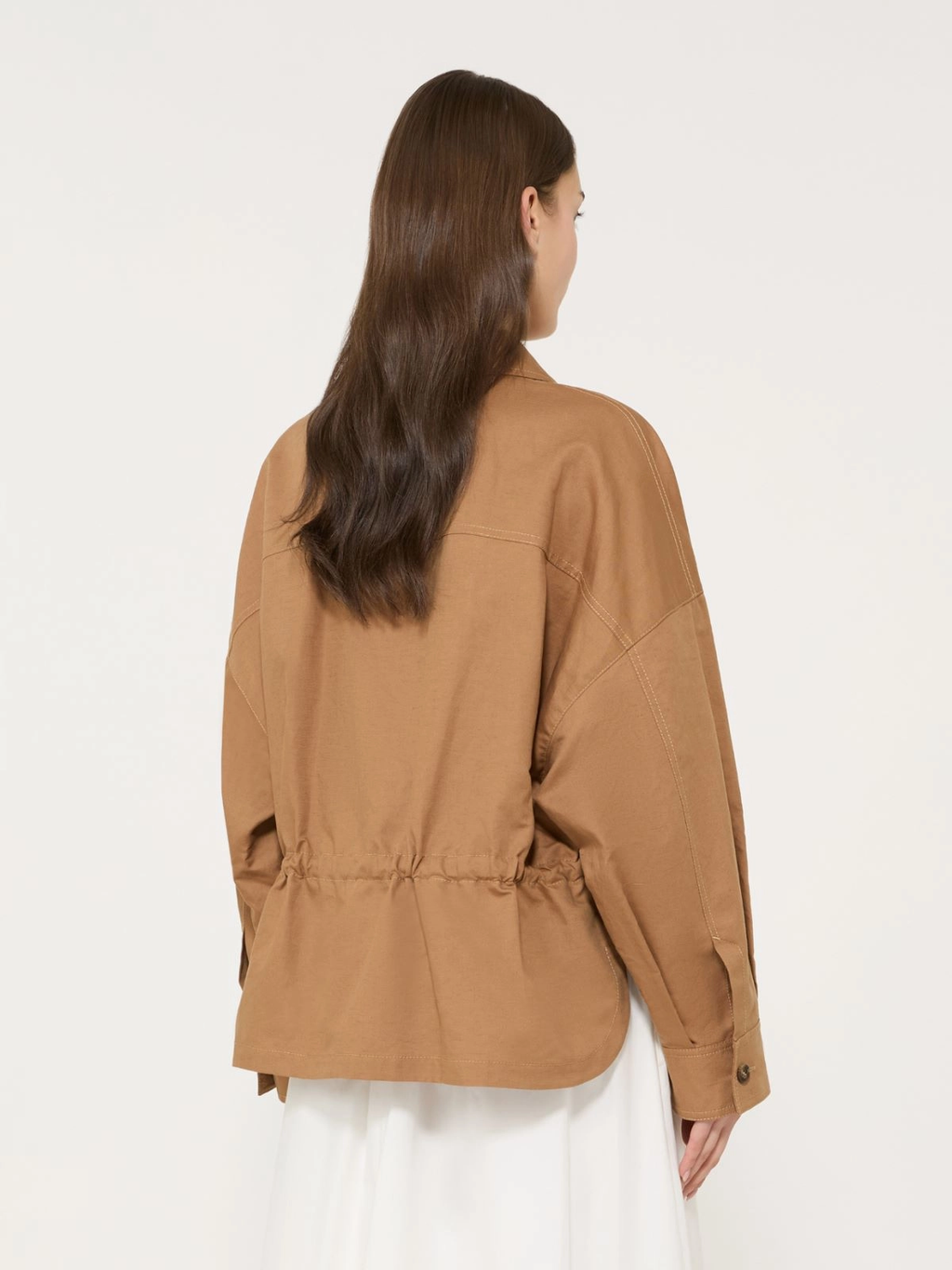 VETTURA Linen Cotton Basketweave Oversized Jacket TOBACCO