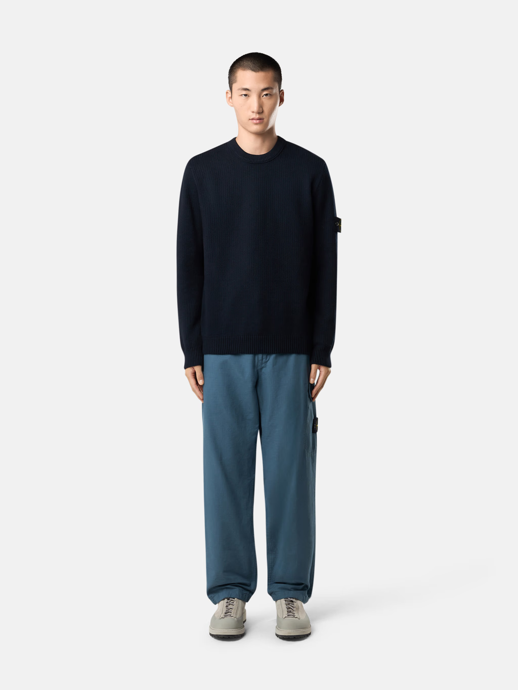 KNITTED COTTON FISHERMANS RIB SWEATER NAVY