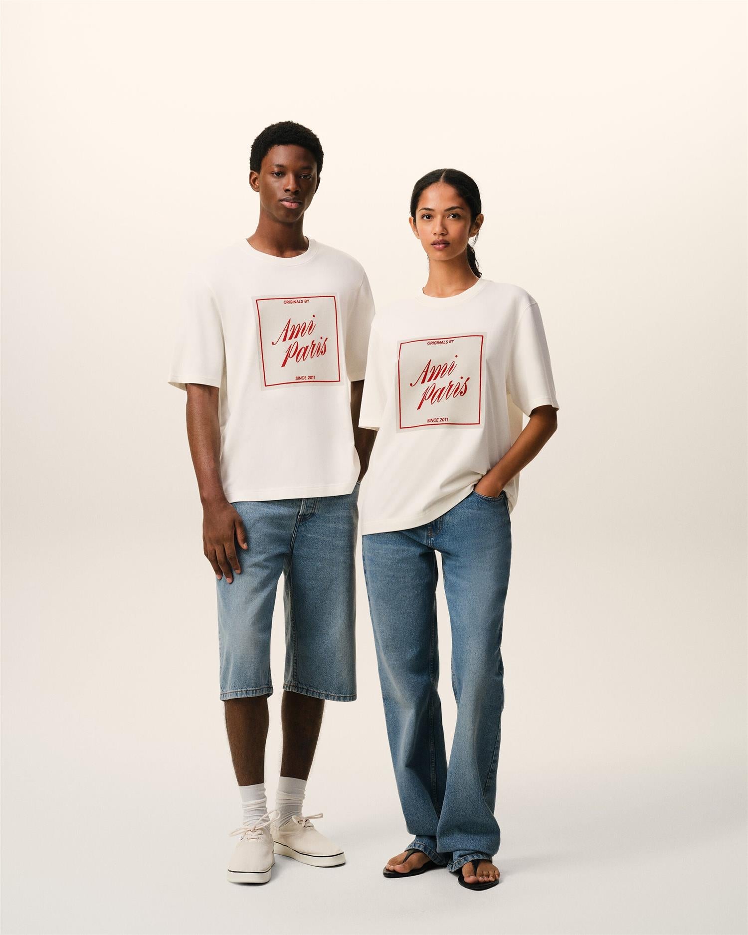 AMI PARIS HERITAGE PRINT T-SHIRT WHITE CREAM