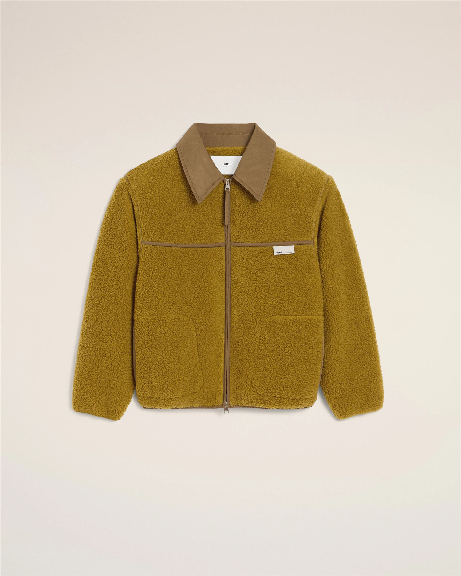 WOOL BLEND ZIPPED FLEECE JACKET LICHEN