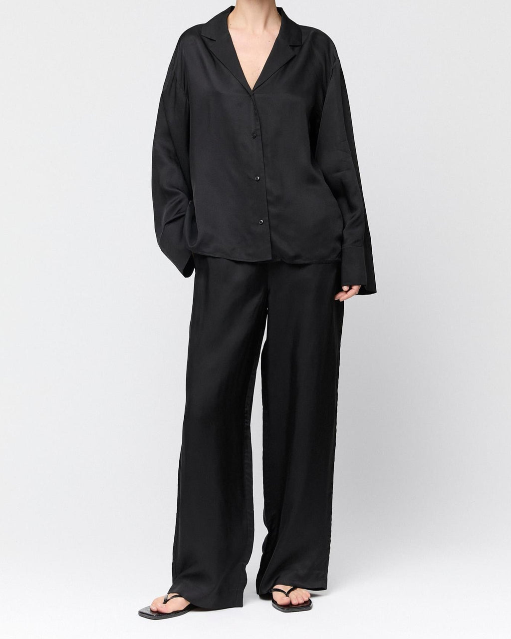 Viscose Twill Pajama Shirt Jet Black