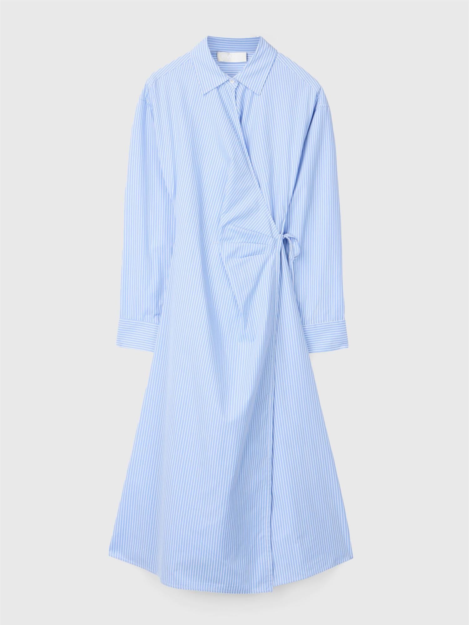 Wrap Shirt Dress Pastel Blue and White Pinstripe – Walero