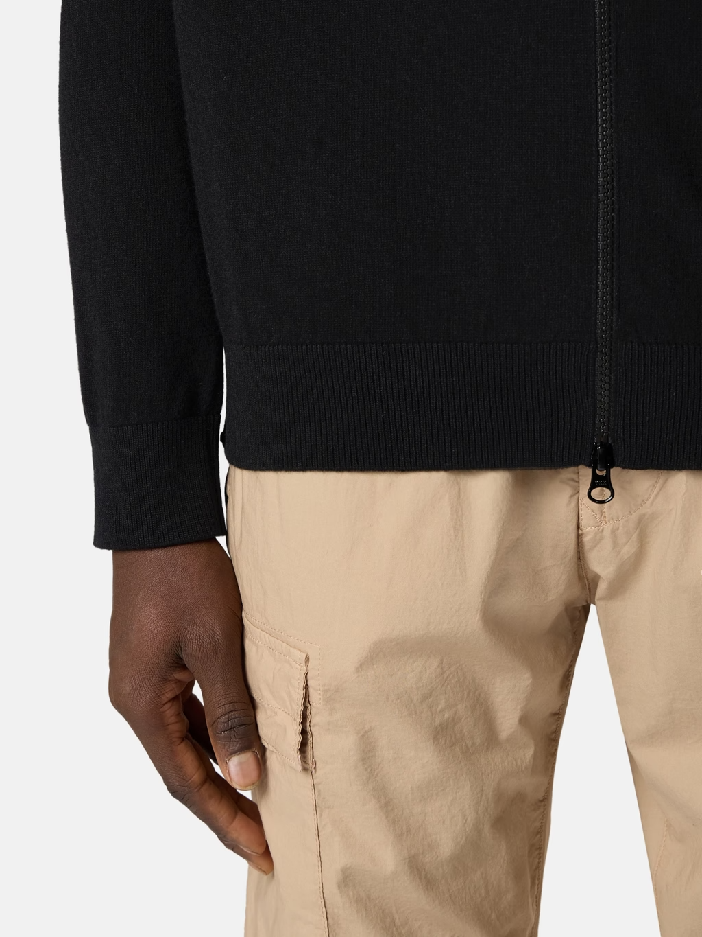 KNITTED GEELONG WOOL FULL-ZIP SWEATER BLACK