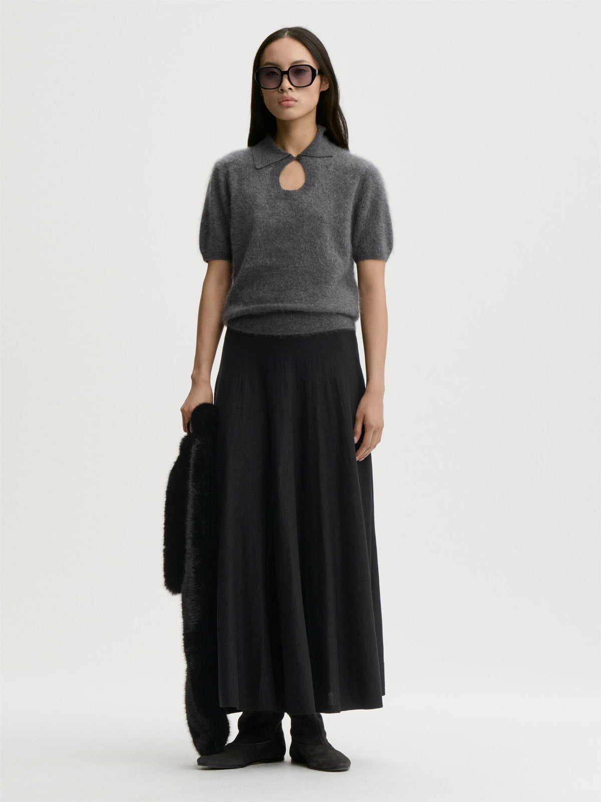TALALLIA Cashmere Polo T-Shirt Grey Melange
