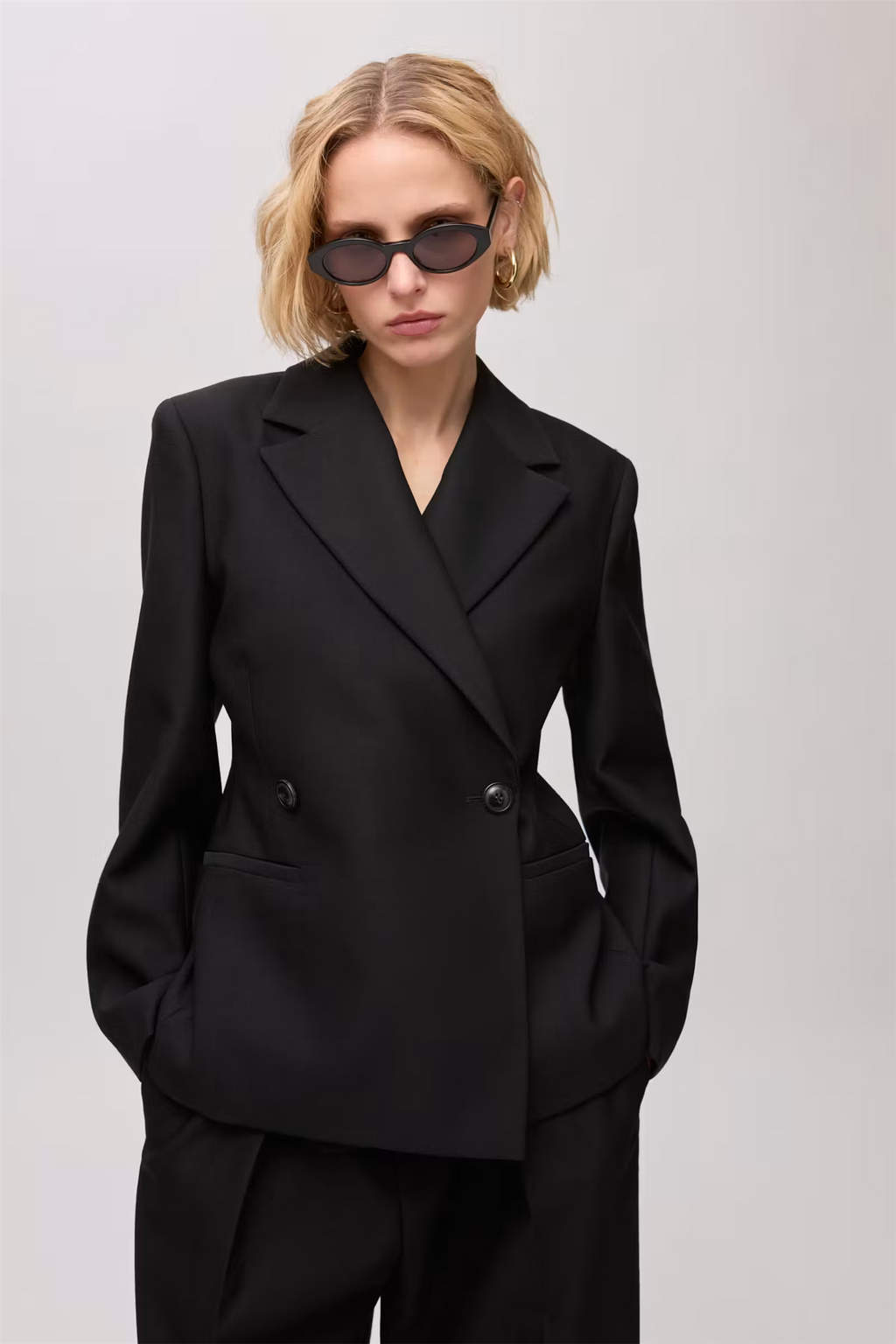 Jolene Double Breasted Wool Blazer Black
