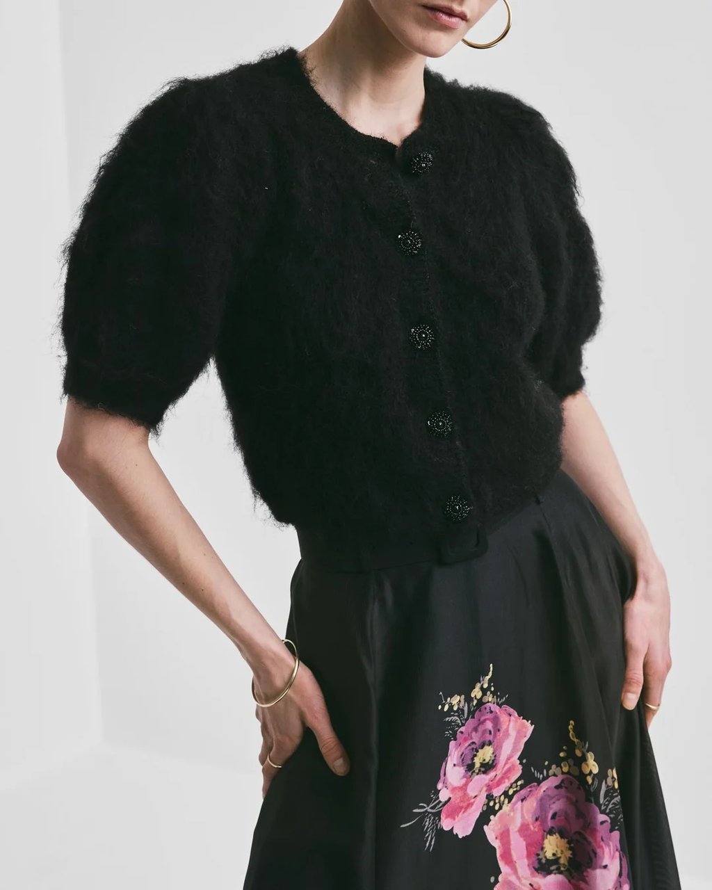 Hairy Knit Puffed Jacket Black