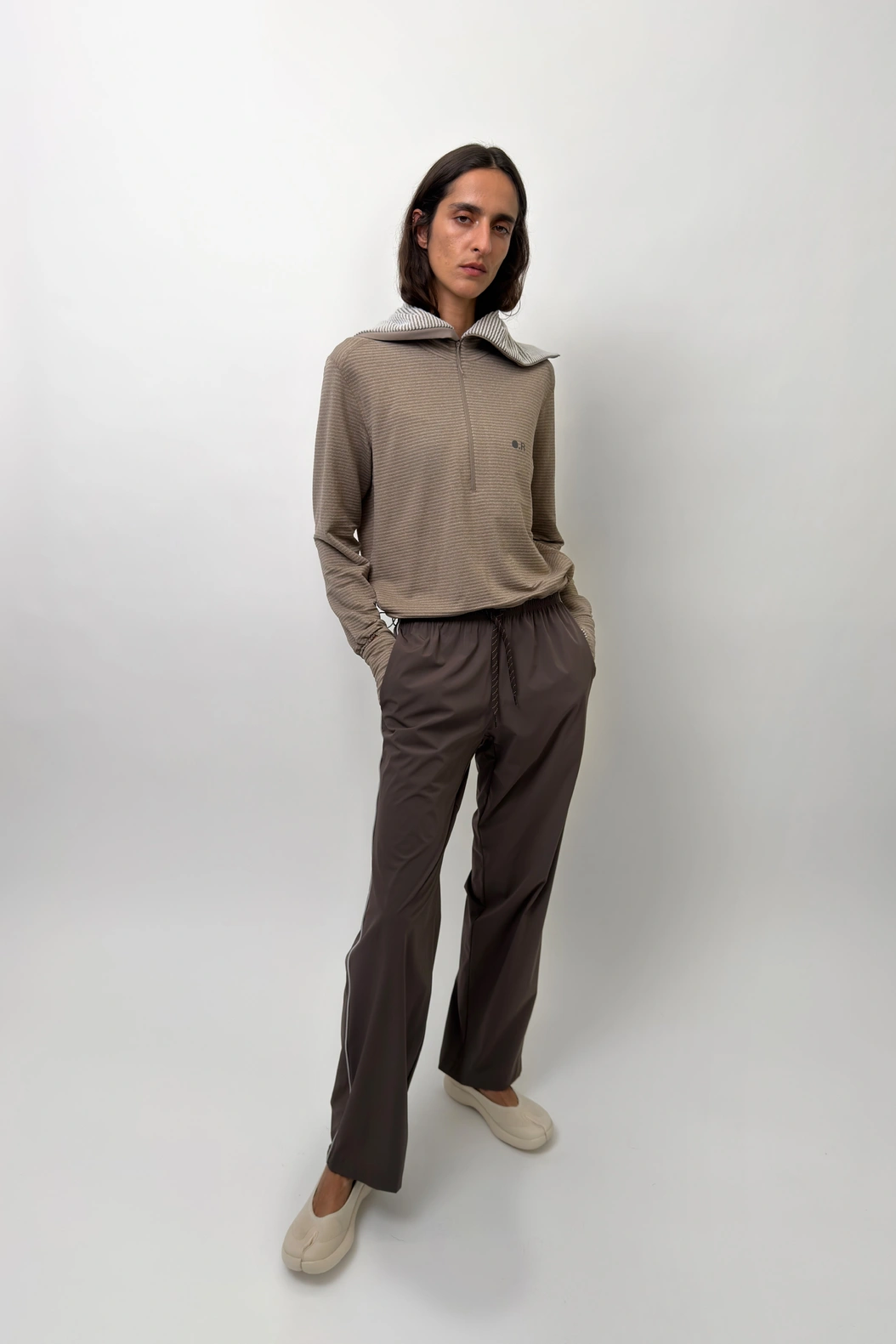 Side Striped Wide Pants Brown