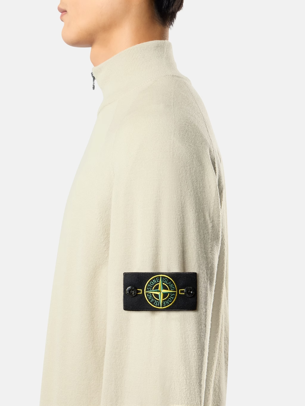 Knitted 15gg Wool Blend Half-Zip Sweater SAND