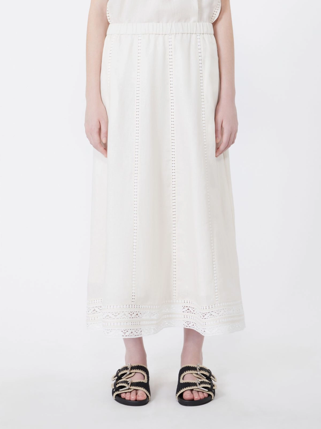 GERGO À Jour Embroidered Linen Skirt ECRU