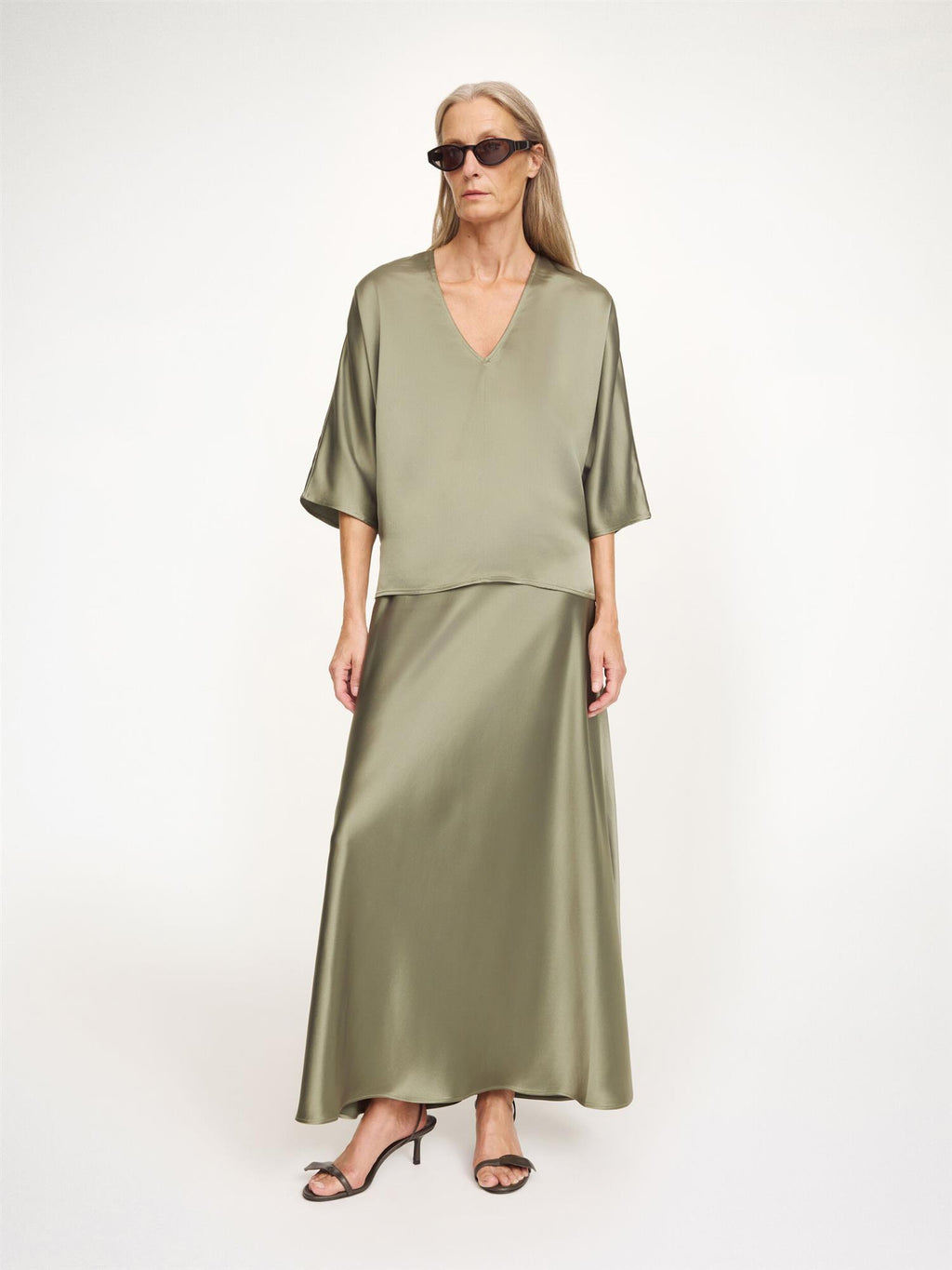 LUCIA Satin Blouse DEEP LICHEN GREEN