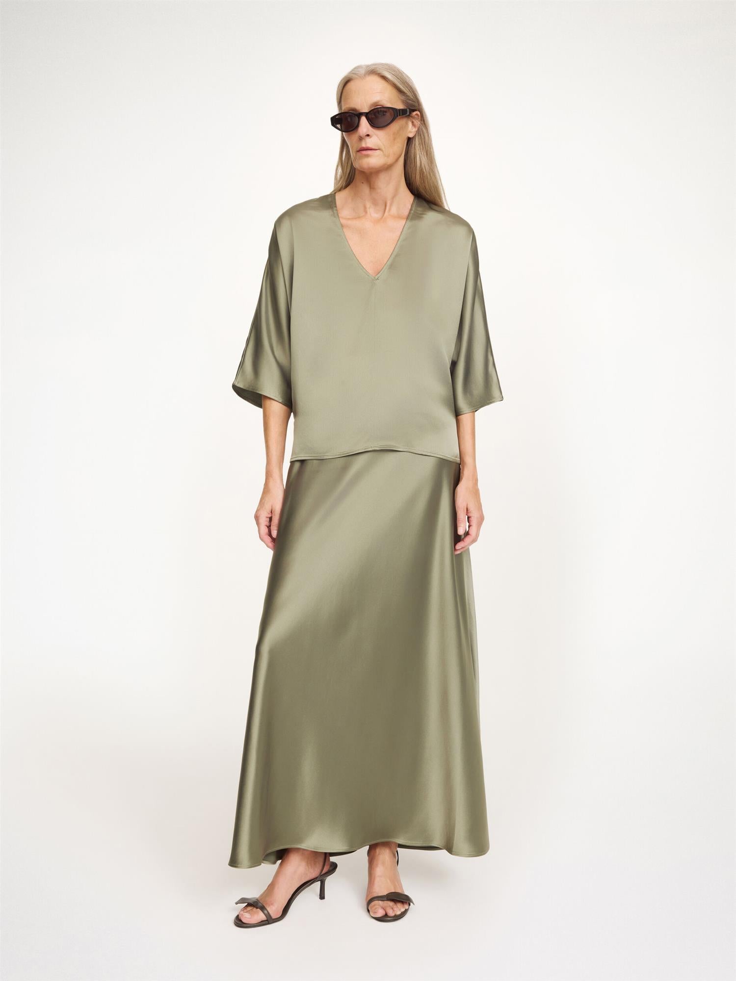 LUCIA Satin Blouse DEEP LICHEN GREEN