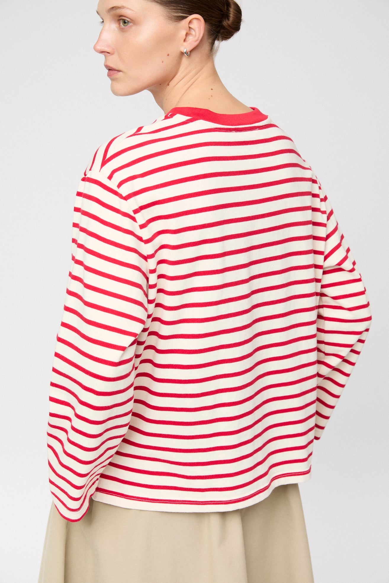 Breton Cotton Long Sleeve Cream Red Stripe