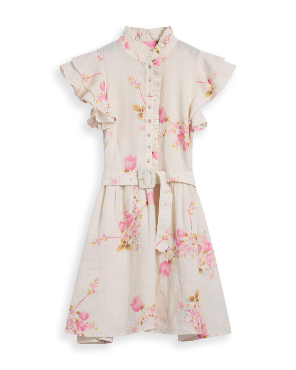 Linen Ruffle Dress Pink Bloom