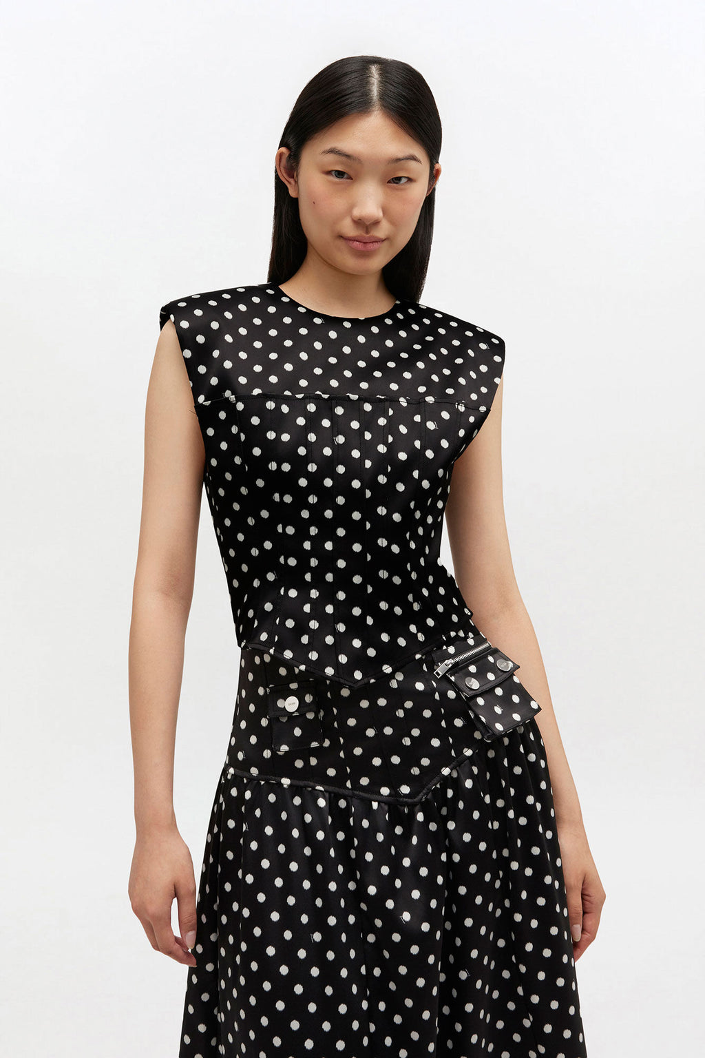 Printed Double Satin Corset Top Black