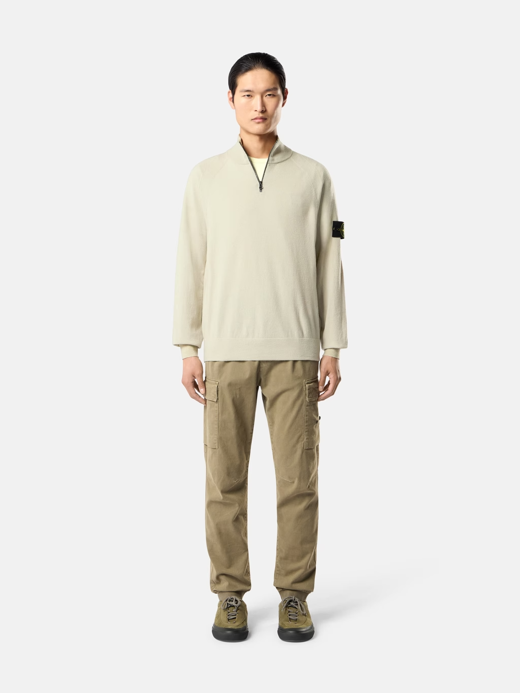 Knitted 15gg Wool Blend Half-Zip Sweater SAND